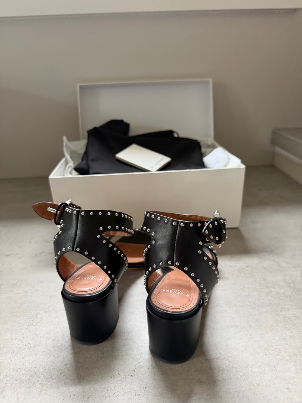 Givenchy Black Studded Leather Block-Heel Sandals - Picture 4 of 5